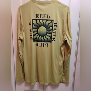 Reel Life Men's Long Sleeve Tee - Sun & Water Graphic - Yellow